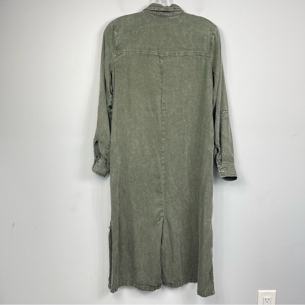 Billy T Leeway Faded Chambray Shirt Dress XS Army Olive Green Utility Boho MIDI - Picture 4 of 16
